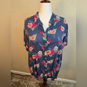 Stranger Things Navy Floral SS Button-Down Shirt Size 3 (3X) 6408